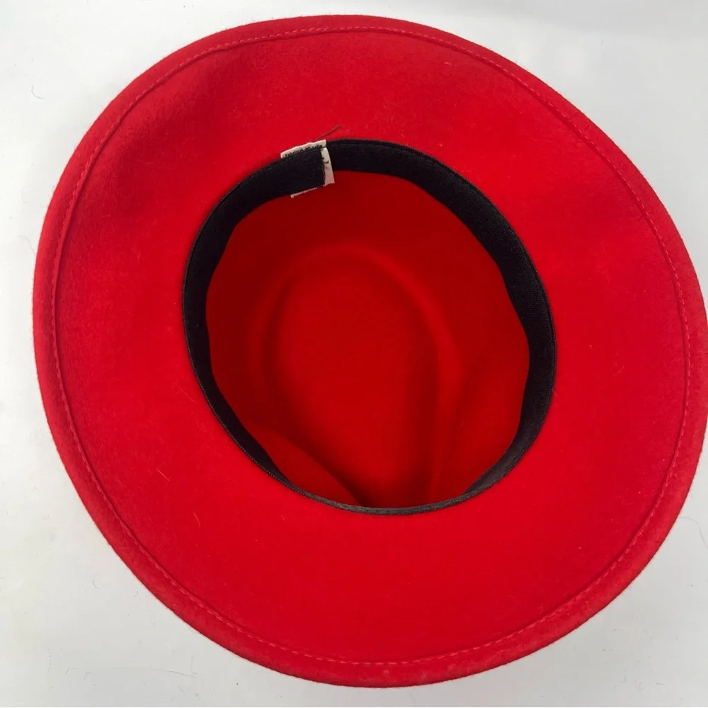 Vintage 100% Wool Red Fedora‎ Hat | Classic Wide Brim | Statement Winter Hat - Picture 6 of 8